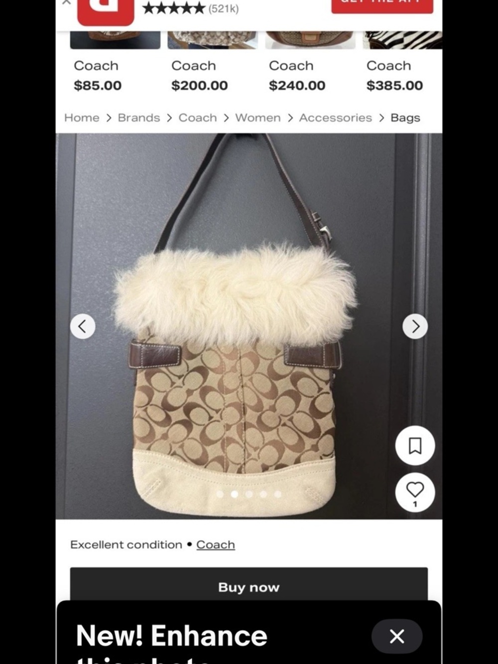 Coach Brown Signature Crossbody with Cream Shearling Trim - Picture 2 of 5